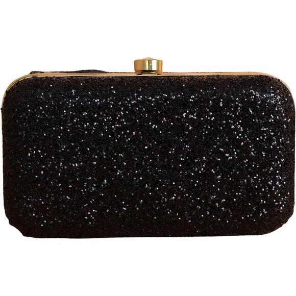 Bronze Glitter Evening Clutch Purse - Sparkly Hardcase Handbag with Chain Strap